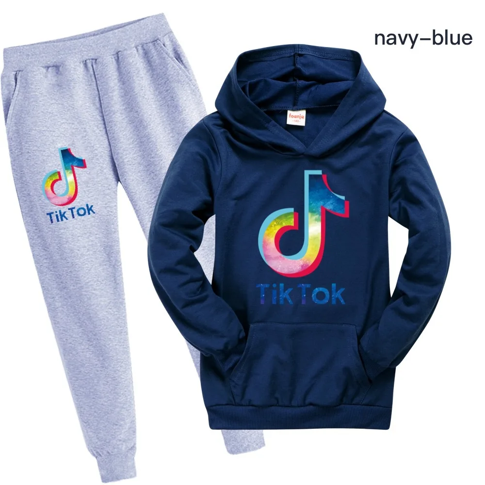 TIK TOK Fashion Boys tshirt pants suit Teenage Girls Clothing Boutique Kids Clothes Baby Tops Big Child Hooded Set | Мать и ребенок