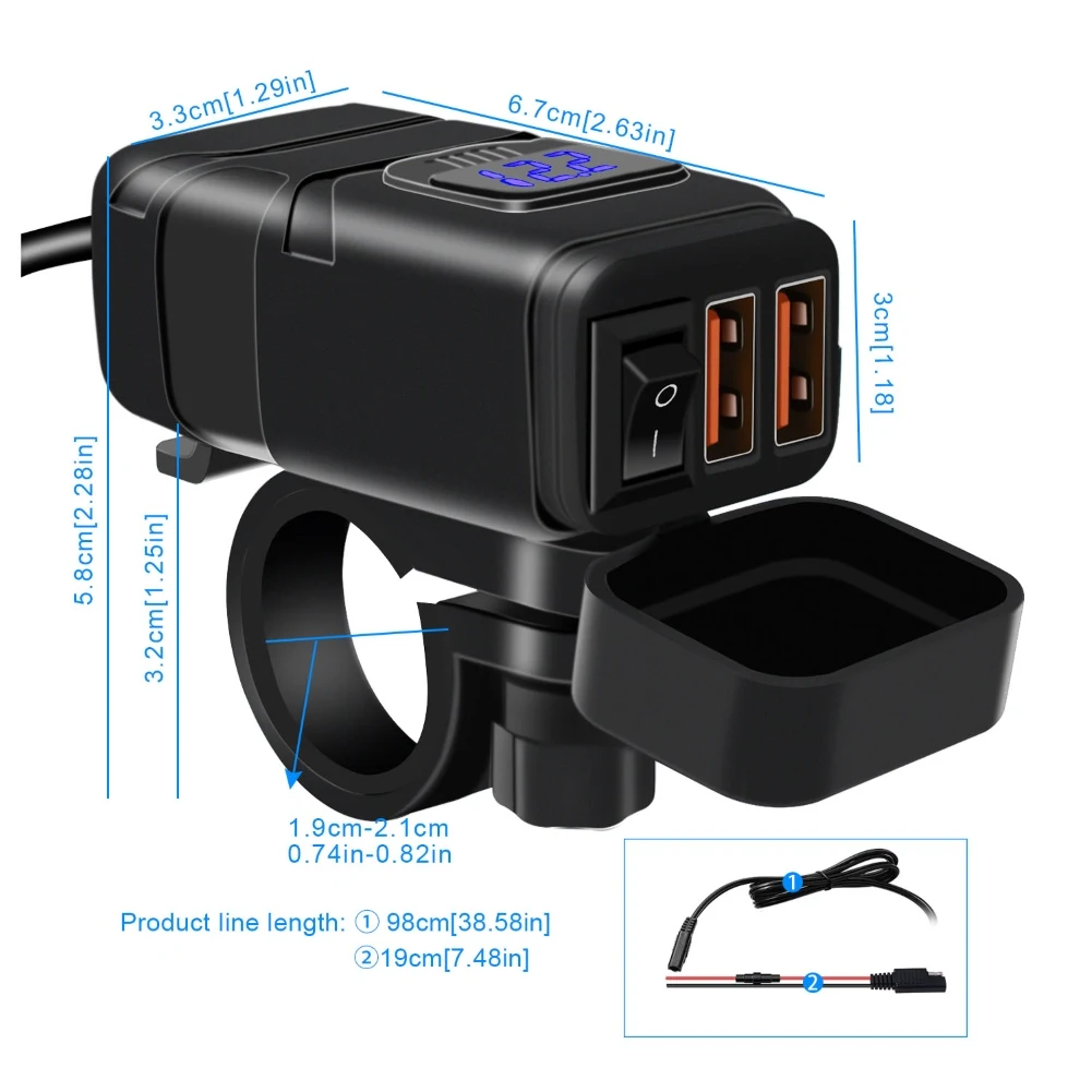

Motorcycle Charger 12V Dual USB Adapter Quick Charge 3.0 17W 21.5W 24W Voltmeter Motorcycle Tricycles ATVs Ski Vehicles Mount