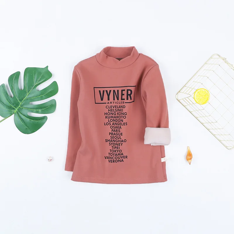 

BBD Toddler Sweatshirt Boys Girls Autumn Winter Cotton Plus Velvet Padded Warm High Collar Letter T-Shirt Kids 3-7 Years Clothes