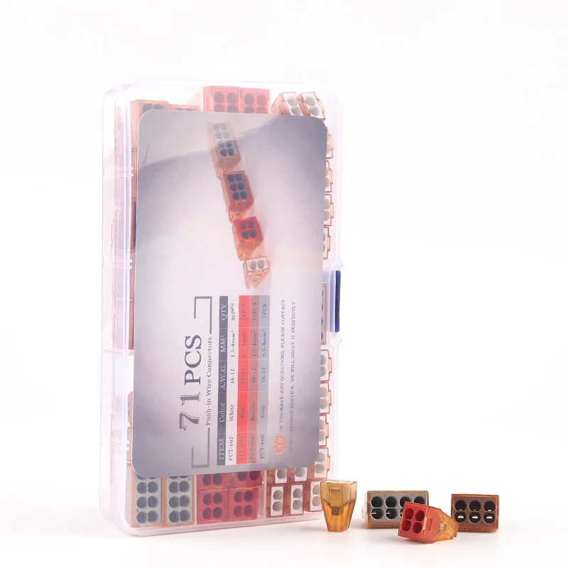 

Boxed Push-in Wire Connector 32A/400V 16-12AWG 1.5-4.0mm2 Conductor 2/4/6/8Pin Conductor Compact Wiring Connector Terminal Block