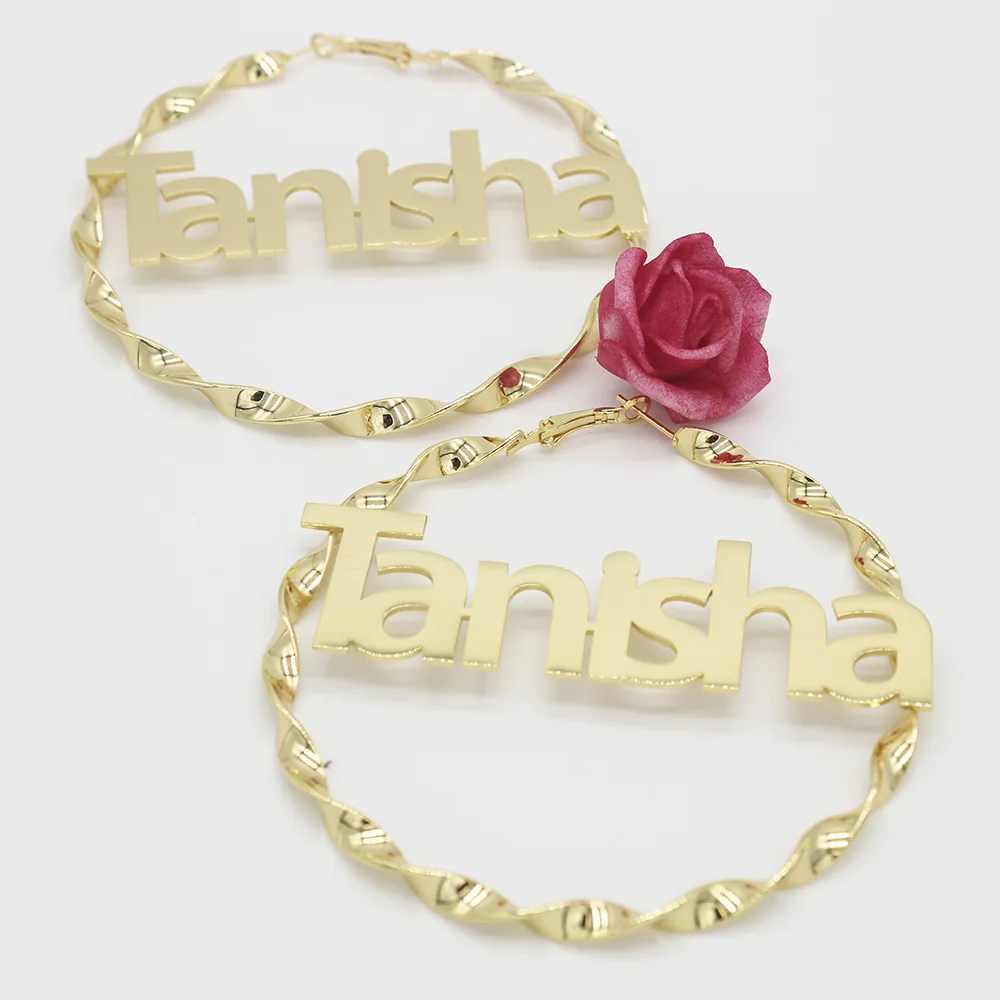 Gosun 2021 Popular Threaded Custom Earrings Round Large Earrings Jewelry Customize Stainless Steel Hoop Name Letter Earrings