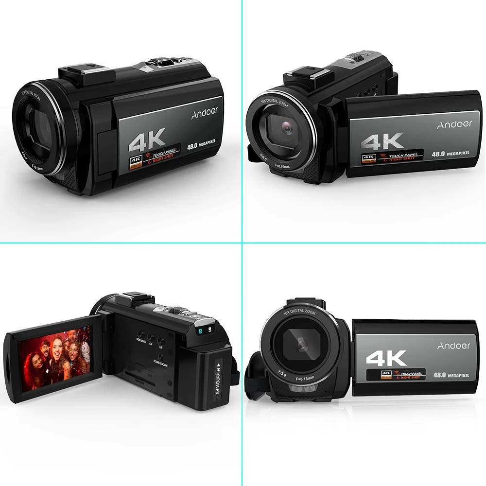 Портативная Цифровая видеокамера Andoer 4K 48 МП Wi-Fi 3 0 дюймовый сенсорный экран с