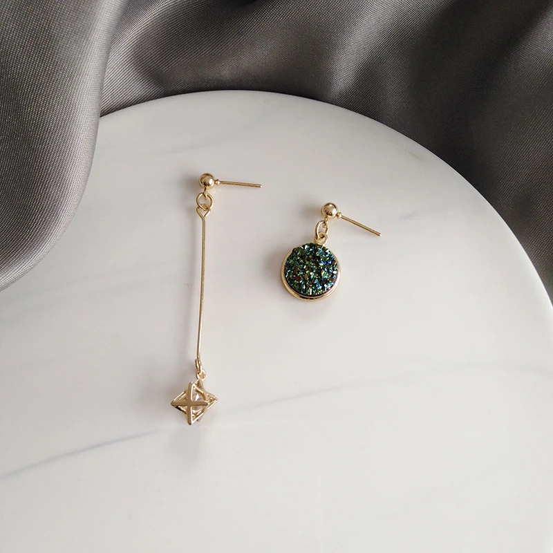 Женские асимметричные серьги со звездами круглые синие подвески во французском