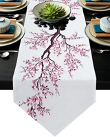 pink cherry blossoms flower table runner home kitchen decorative table runner for wedding party cake floral tablecloth
