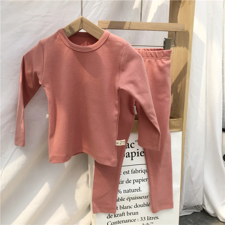Dark pink Высокое качество, детские мягкие топы из чистого хлопка для девочек+ штаны, комплект из 2 предметов, домашняя одежда для маленьких детей, пижамы осенне-зимний костюм для маленьких мальчиков - Цвет: Dark pink