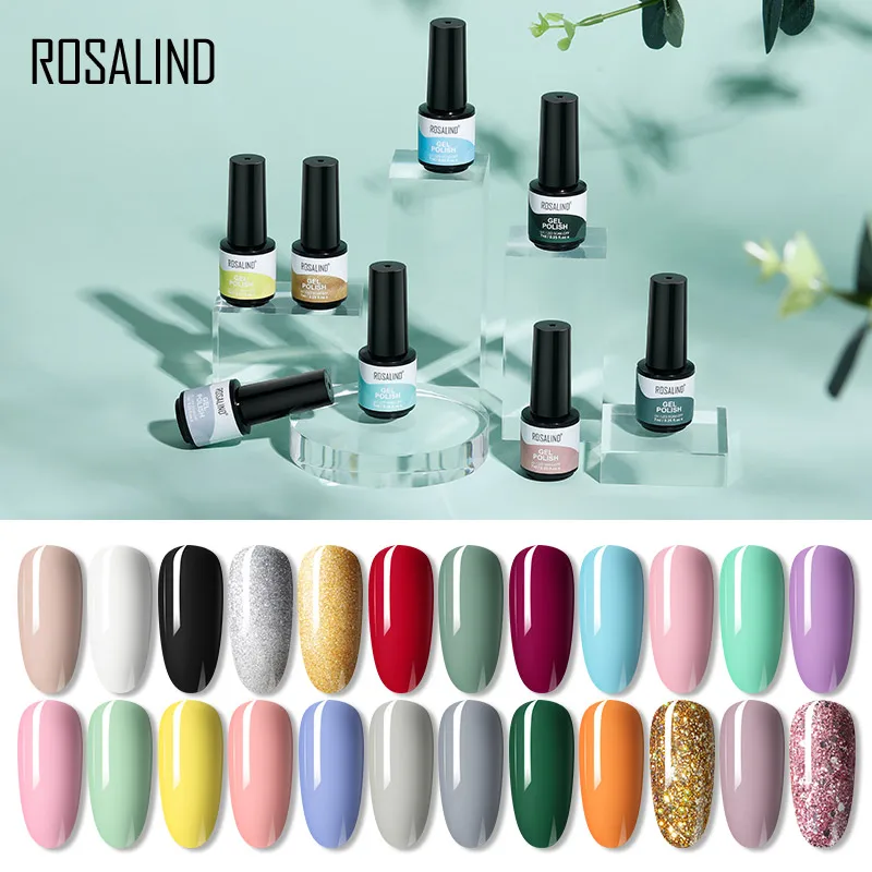 

ROSALIND Pure Color Nail Gel Polish Varnishes Bright For Nails Art Design Semi Permanent Gel Nail Paint BaseTop And LED/UV Lamp