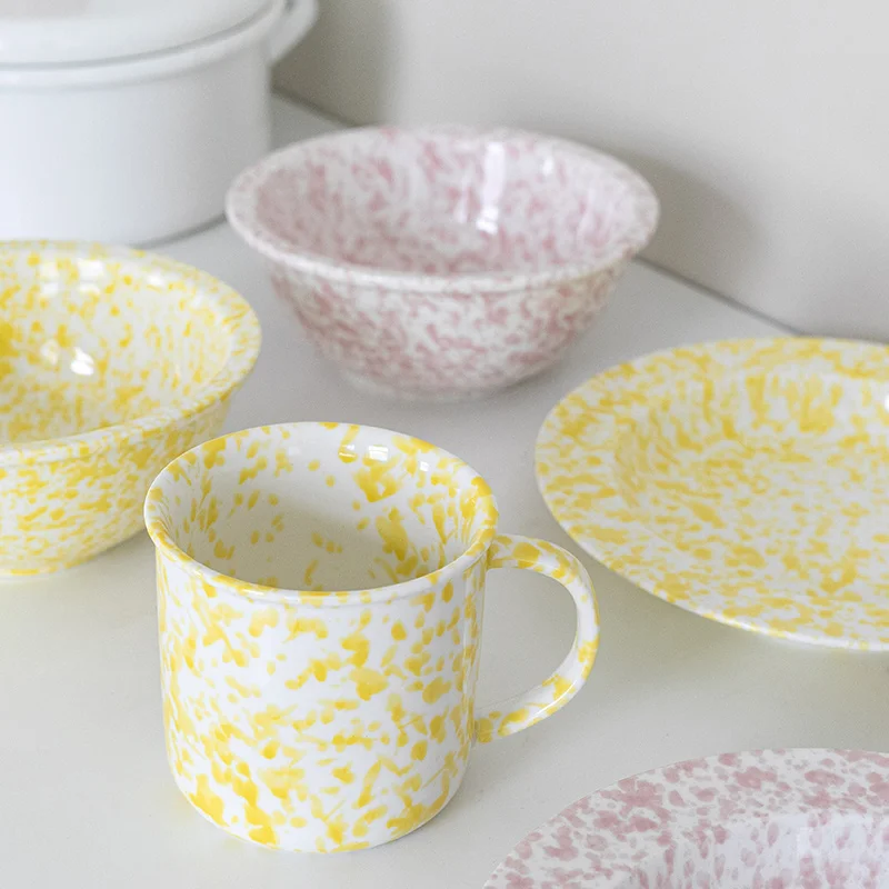 

Water Mug Breakfast Cup Yellow Milk Mug Coffee Cups Cafe Mugs Tazas Kitchenware Кружка Термокружка أواني الشاي Ins Splash Ink