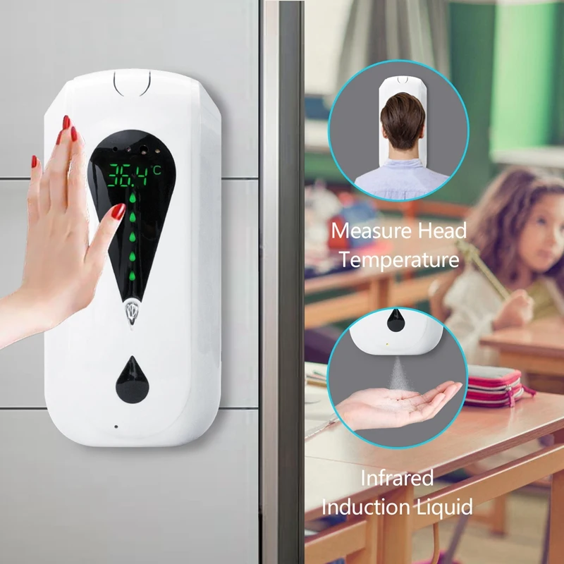 

1200ml Wall-Mounted Automatic Sensor Soap Dispenser with Infrared Body Temperature Measurement, with Base Tray