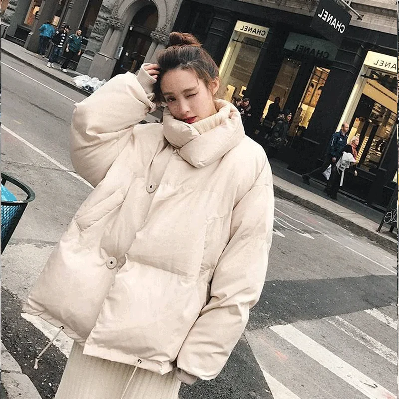 

Куртка женская с хлопковой подкладкой, зимнее пальто оверсайз с пуховыми карманами, теплая свободная одежда в Корейском стиле, уличная парк...