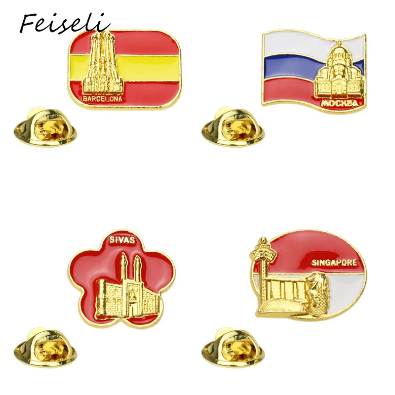 Feiseli Милая брошь с русским испанским флагом для зданий женщин детей рубашка