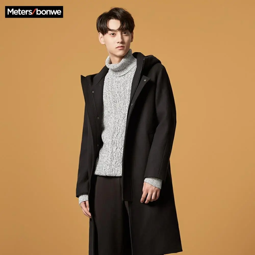 Мужское шерстяное пальто Metersbonwe толстое теплое с капюшоном модные куртки|Мужские