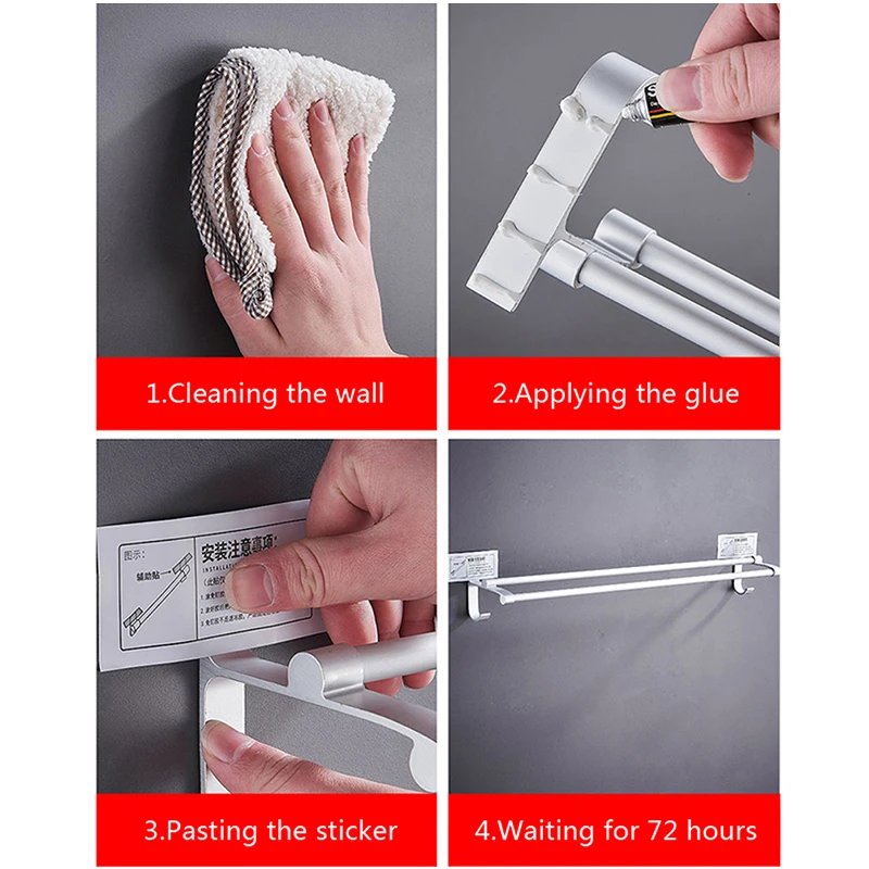 

Wall Mounted Space Aluminum Bathroom Towel Racks Punch Free Towel Holder Bathroom Accessories Bath Rails Bars Home Organization
