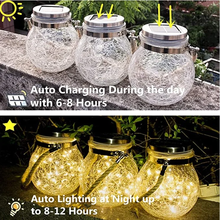 

Solar Outdoor Decorative Light 30 LED IP65 Waterproof Cracked Glass Jar Garden Fairy Light Used For Yard Terrace Road