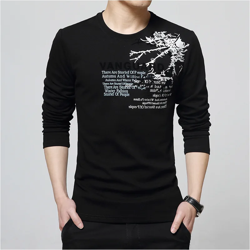 

T-shirt Men's Long-sleeved T-shirt Round Neck Printing Korean Version 2021 Spring and Autumn Plus Size Casual Top Men's Clothing