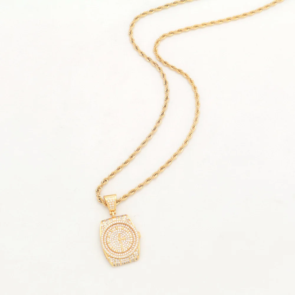 Цепочка с подвеской в форме часов для мужчин и женщин длинная цепь стиле хип хоп