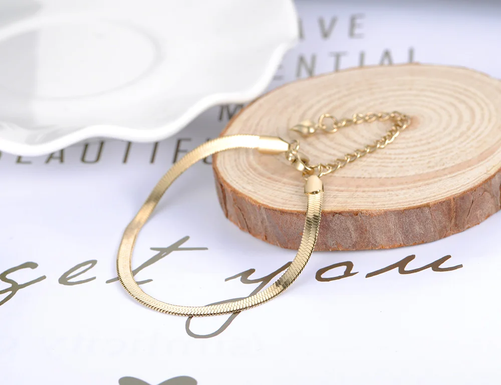 Женский браслет со змеиным узором BOBOTUU тонкий из нержавеющей стали золотого