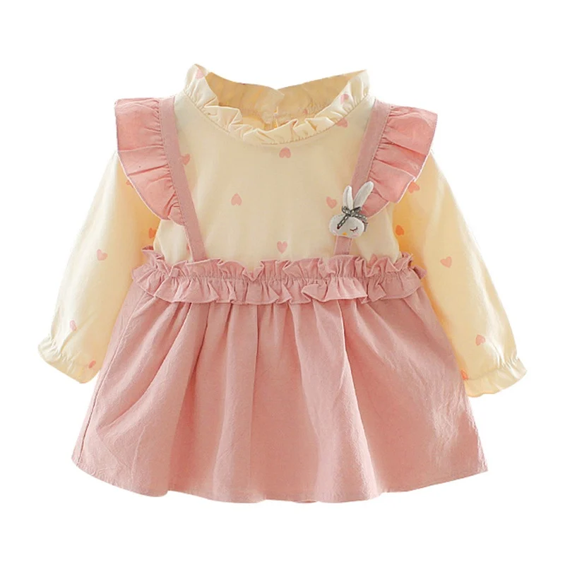 

Платье для маленьких девочек, Осеннее повседневное лоскутное платье для маленьких девочек с принтом сердечек, детский Нарядный сарафан с д...