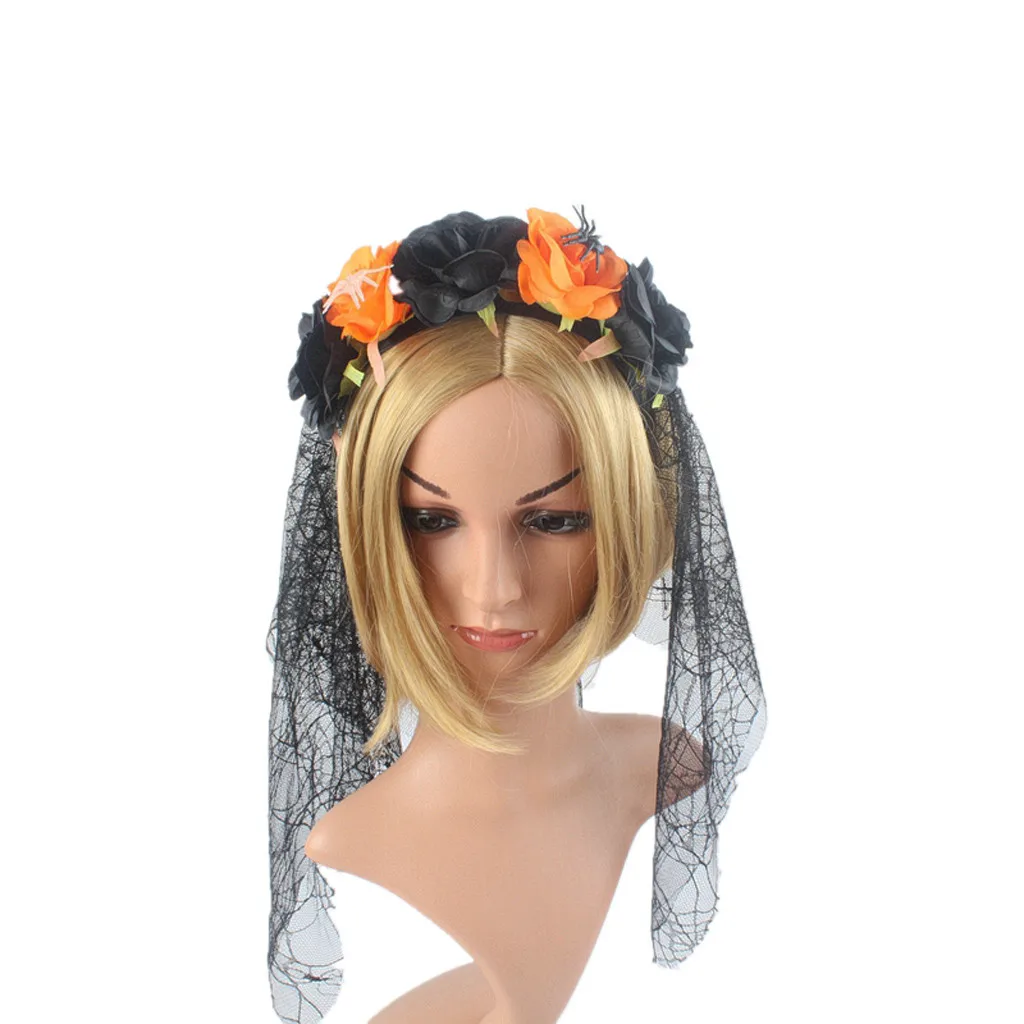 New Design Fashion Adjustable Headband Spider Mesh Halloween Headdress Rose Flower Prom Accessories |