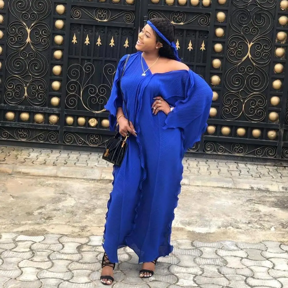 Женское платье с оборками v образным вырезом длинным рукавом и высокой талией