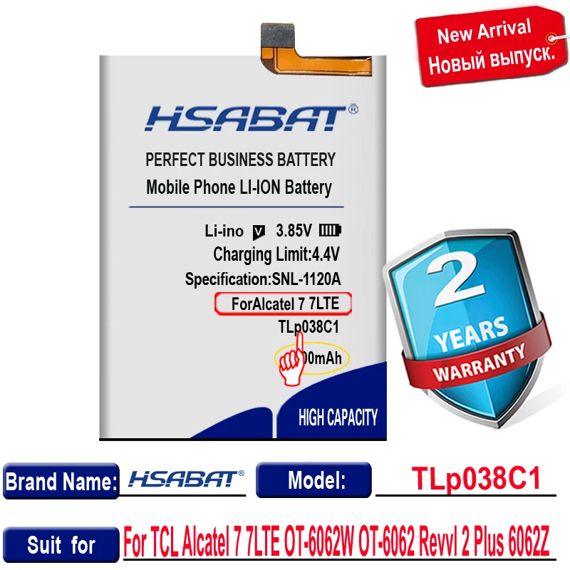 HSABAT 4500 мА/ч TLp038C1 Батарея для TCL Alcatel Работает с любым оператором 7 7LTE OT-6062W OT-6062 Revvl 2