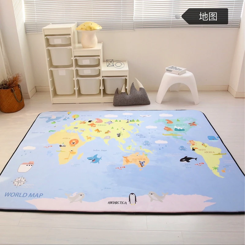 World Map Детские игровые коврики, детский коврик для ползания, бархатный, медленно отскакивающий утолщенный ковер, Противоскользящий коврик для ползания, Декоративная Гостиная для детей - Цвет: World Map