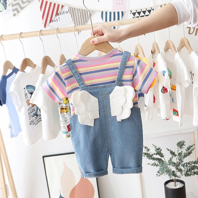 Новый летний костюм для маленьких мальчиков модная футболка девочек комбинезоны