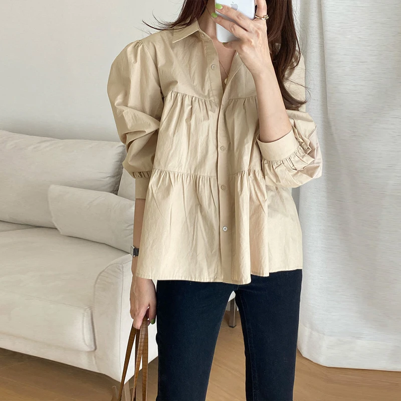

2021 Весенняя Новинка простая Однотонная рубашка Базовая Весенняя рубашка 2021 Новая женская Элегантная Модная рубашка Повседневная рубашка ...