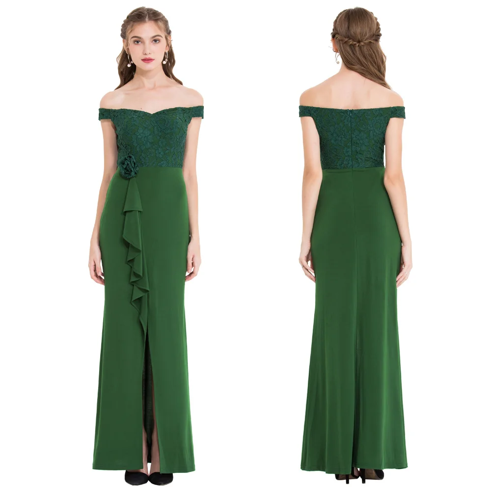 Женское вечернее кружевное платье Angel-Fashions, светло-зеленое длинное вечернее кружевное прозрачное платье с воротником-лодочкой с цветочным узором, модель 436 - Цвет: Зеленый