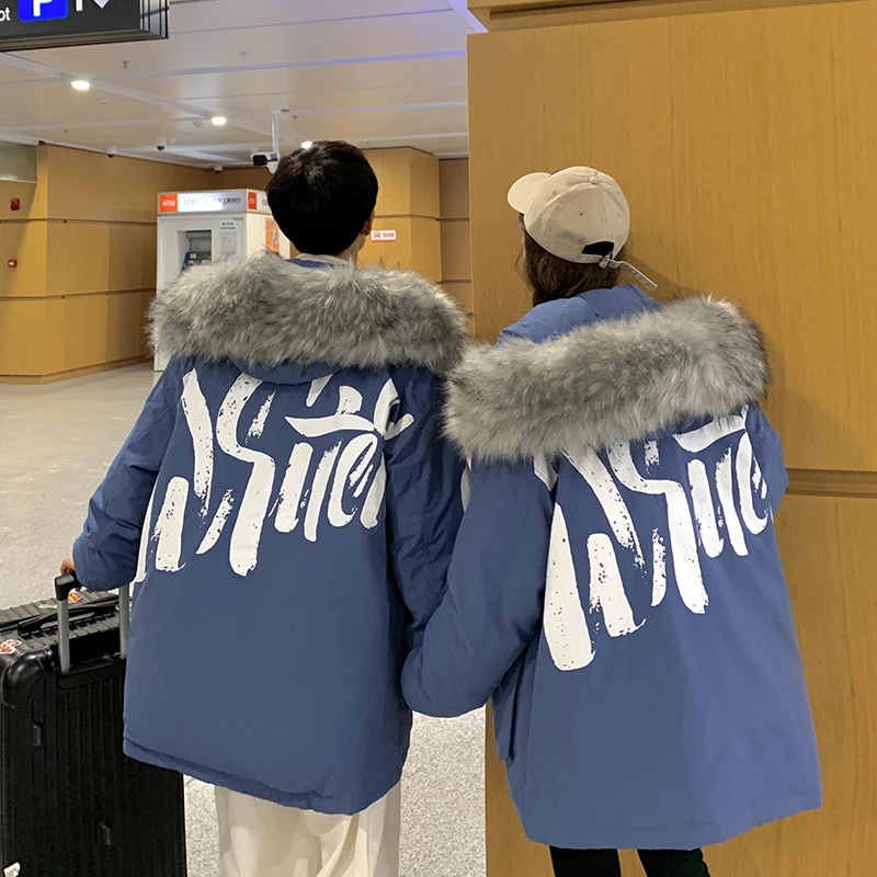 2021 winter jacket men 90% white duck down jacket Faux fur collar Warm Hooded Thick High Quality Overcoat Casual Printed Parka
