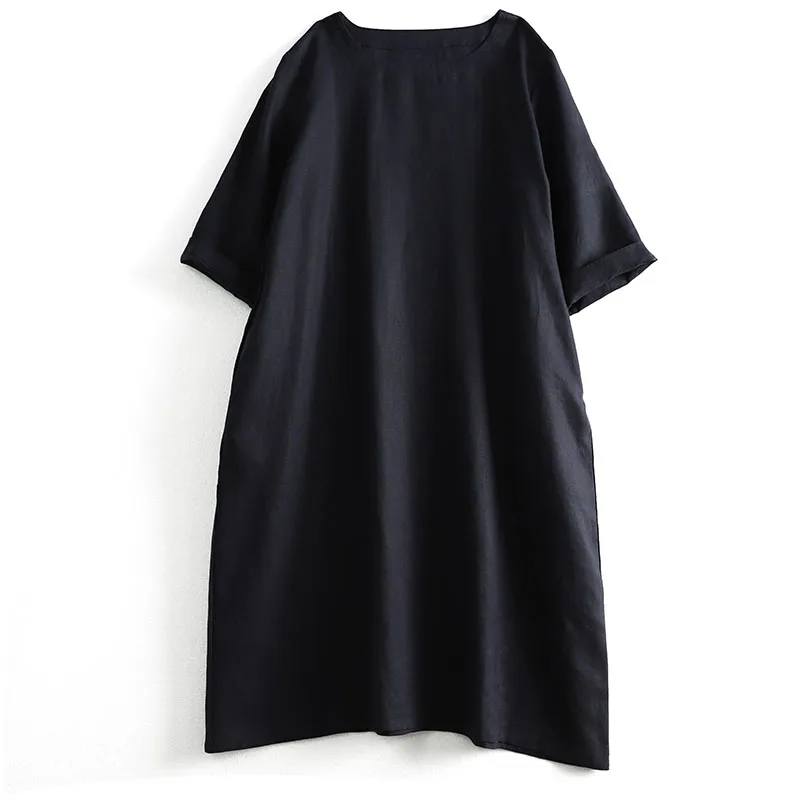 Однотонное льняное платье свободного кроя и облегающее из хлопка льна с 5