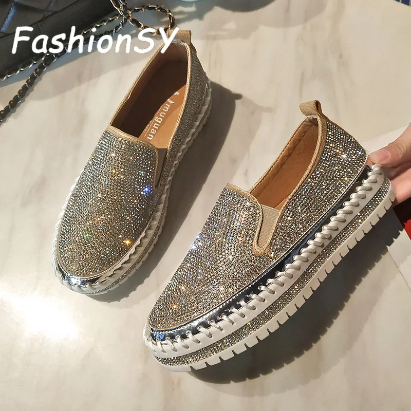 Блестящие женские туфли с 2020 Новый Осень и весна плотная Закрытая обувь без