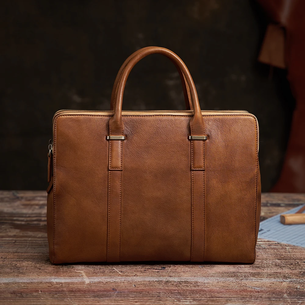 

Vintage Briefcase Men Handbag Shoulder Genuine Leather Casual Brown Business High Quality Crossbody Laptop Office Bag