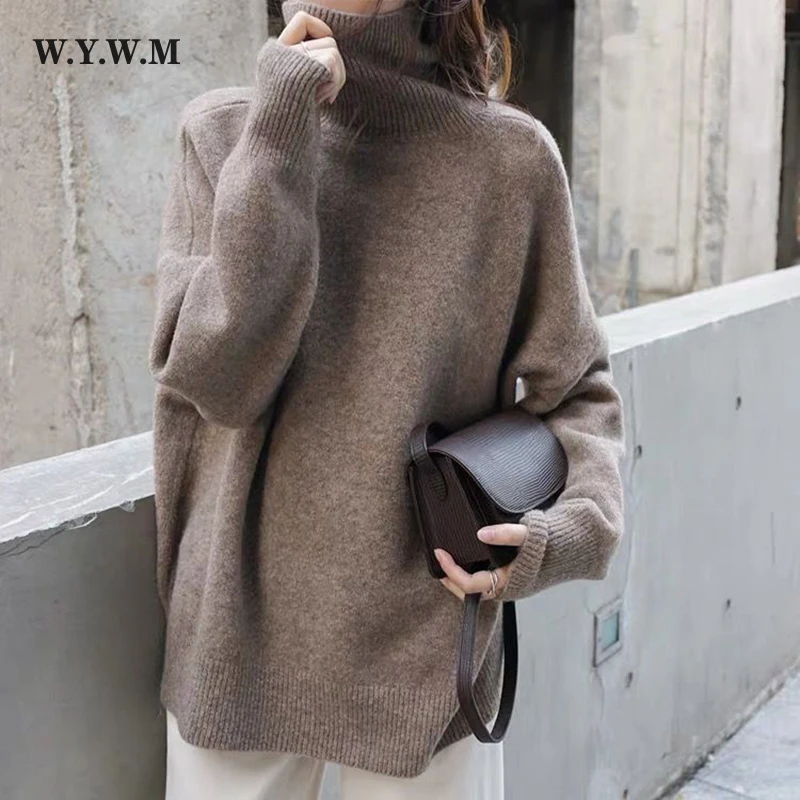 

Женский кашемировый свитер с высоким воротом WYWM, Свободный теплый вязаный пуловер в Корейском стиле, зимняя верхняя одежда 2021, женские джем...