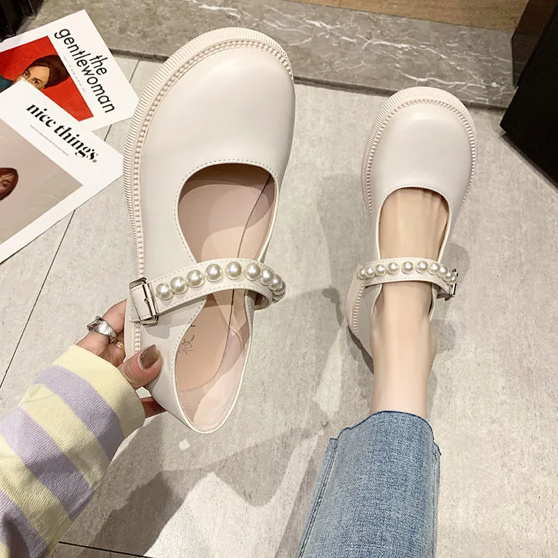 

Fashion Mary Janes Office Woman Beaded Shoe Women'S Autumn Leather Wedges Dress Shoes For Ladies 2021 Elegant 35 37 38 39 40 41