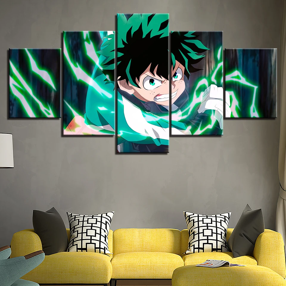 

My Hero College Anime Izuku Midoriya Picture Canvas Poster Painting 5 Pieces HD Print Wall Art Living Room Home Decor Framed