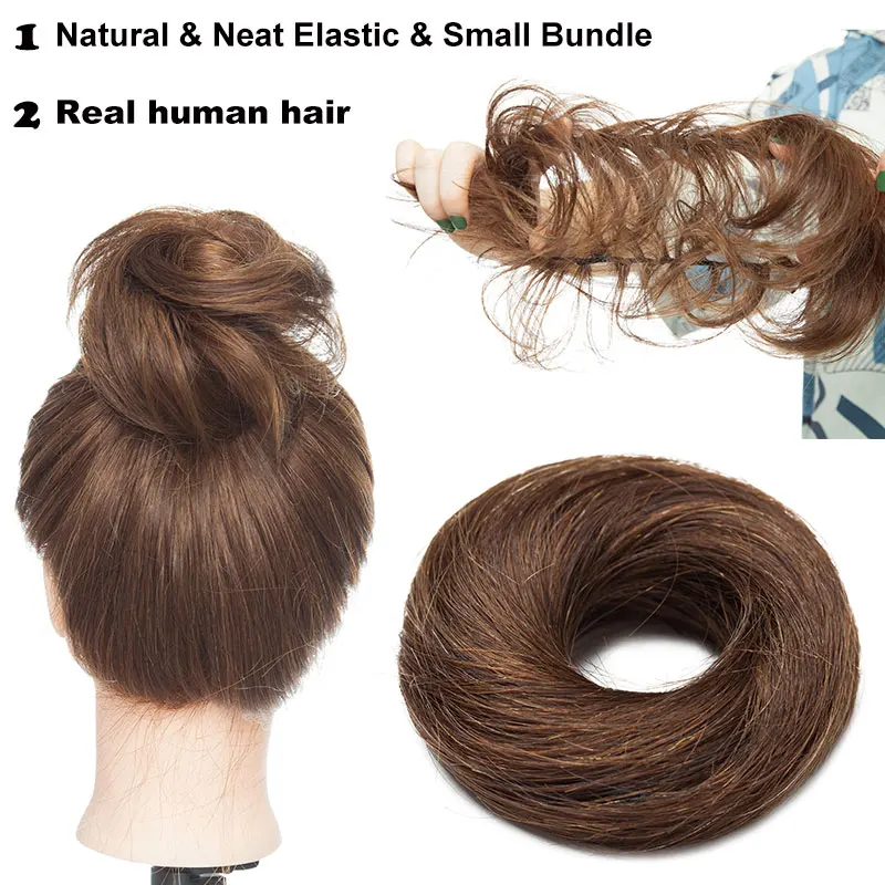 SEGO 23g 100% Real Human Hair Bundle Curly Hair Bun Scrunchies Updos Donut Chignon Hair Extensions Wrap Ponytail Remy Hairpiece
