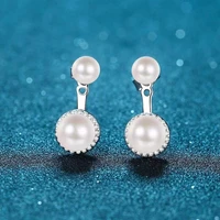 trendy 925 sterling silver 6 8mm natural pearl moissanite stud earrings for women jewelry simple two wear earrings office gift