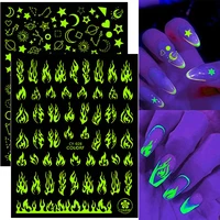 1pcs 3d luminous nail stickers flame butterfly star moon summer design glow in the dark sliders manicure decorations wholesale