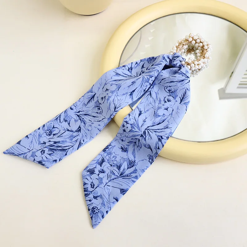 

Fashion New Hair Circle Printing Cloth Ribbon Headband Pearl Leather Band Women's Hair Tie Ponytail Rope E135