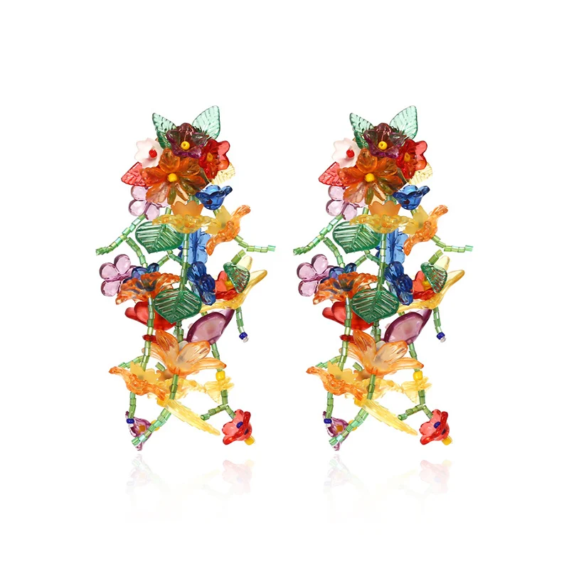 

New Fashion Hand Weave Earrings Bohemian Colorful Flowers Long Drop Earring High Quality Jewelry Accessories for Women