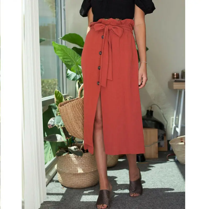 

Goocheer Women's Plus Size High Waist Casual Maxi Side-Split Skirt Summer Long Skirts