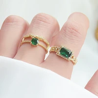 2021 trendy exquisite 14k real gold emerald square rings for women designer jewelry adjustable open micro inlay zircon fine gift