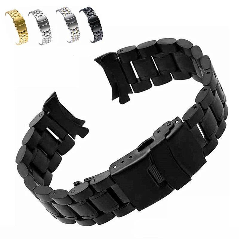 Ремешок для часов с закругленным концом черный серебристый заменой звеньев