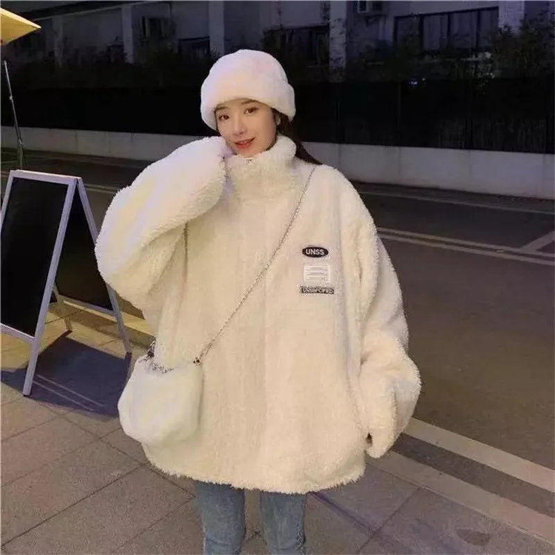 Lamb wool coat female autumn and winter all-match 2021 new Korean loose students lazy style thick cotton coat cotton clothing ti