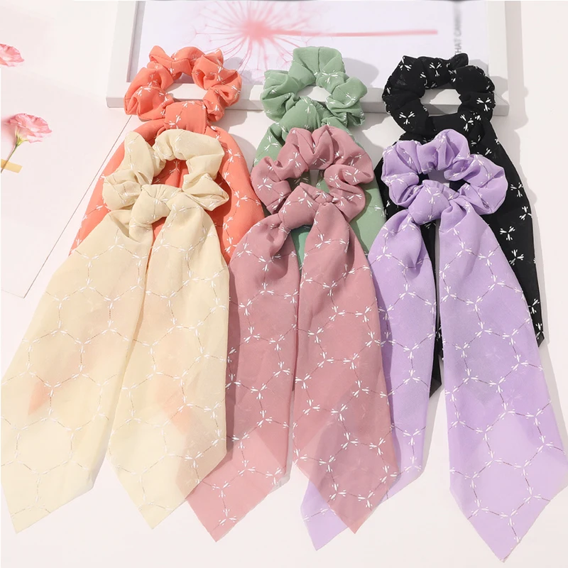 

Solid Color Bow Satin Long Ribbon Ponytail Scarf Hair Tie Scrunchies Women Girls Elastic Hair Bands Hair Accessories