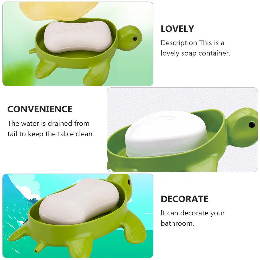 

1 Pc Cartoon Turtle Soap Box Drainage Lovely Soap Holder with Cover (Green)