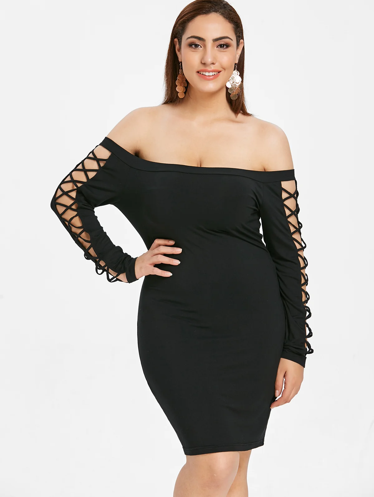 Женское летнее облегающее платье с открытыми плечами и длинным рукавом|Женские