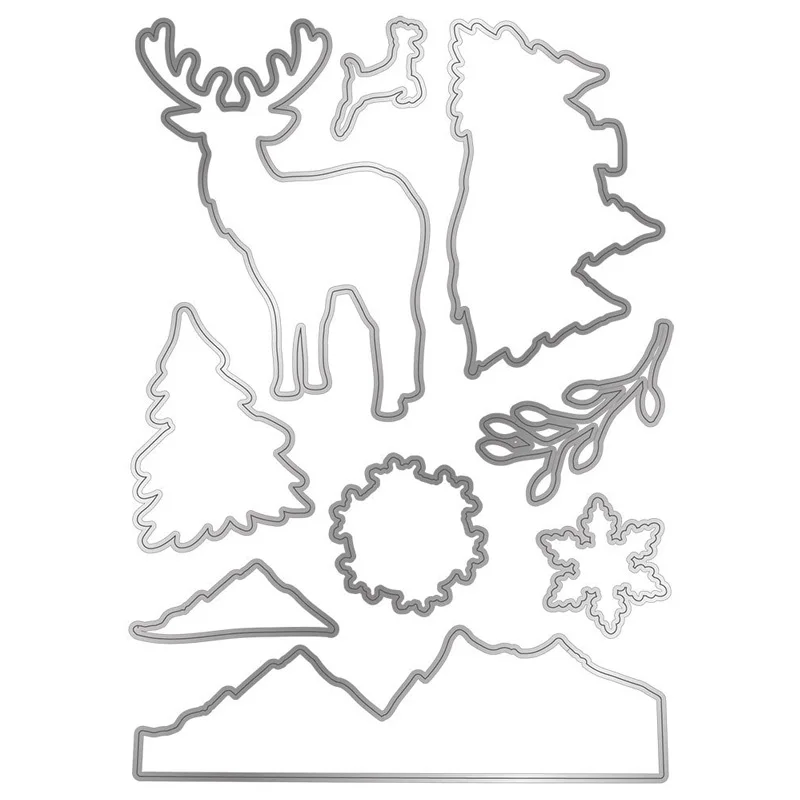 Snow Scene Mountain Snowflake House Elk Metal Cutting Dies&ampTransparent Clear Stamps For DIY Scrapbooking Album Paper Cards | Дом и сад