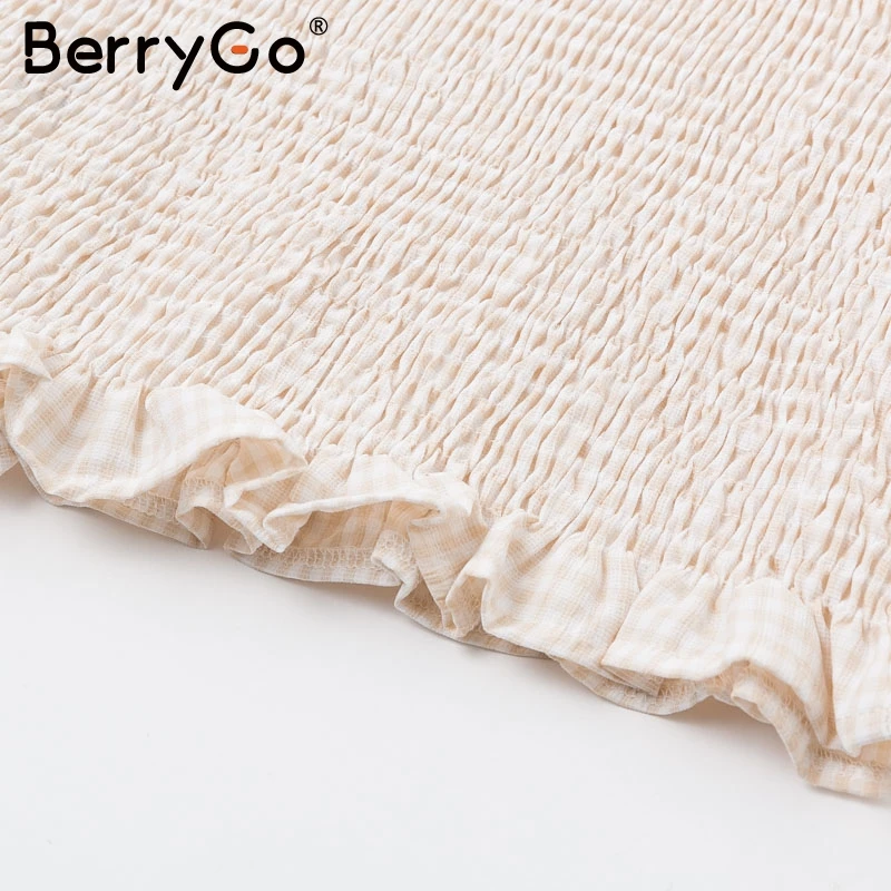 BerryGo, Трикотажное вечернее платье с открытыми плечами, элегантное клетчатое женское платье с пышными рукавами, сексуальная уличная одежда для девушек, Осень-зима, vestidos