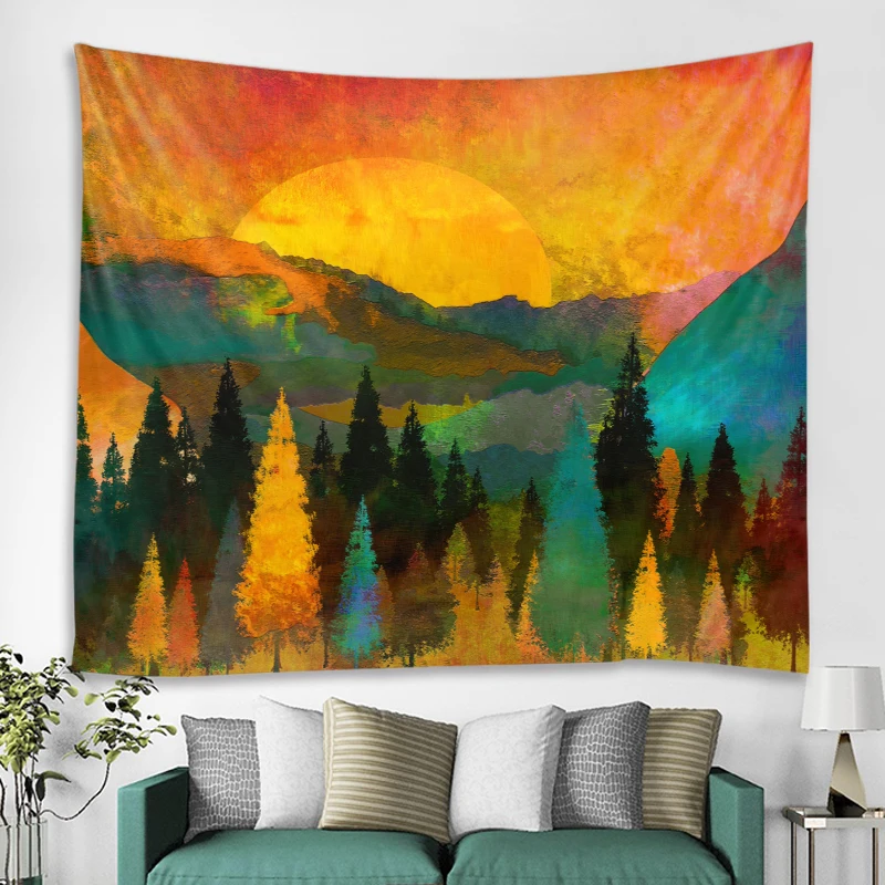 

Psychedelic sunset forest tree mountain tapestry wall hanging bohemian landscape wall hanging decoration home decoration tapestr